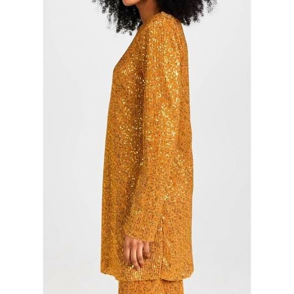 NWOT STINE GOYA Odis Gold Sequined Designer Plissé-Knitted Mini Dress SZ XS & S - Picture 4 of 16